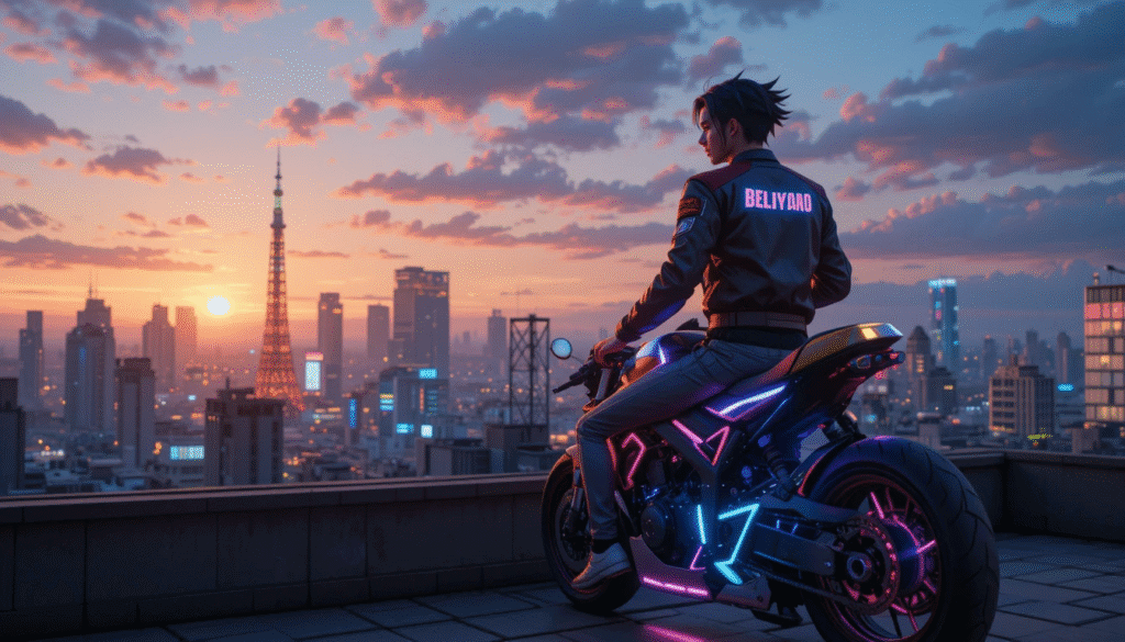 Neo‑Tokyo Rooftop Sunset